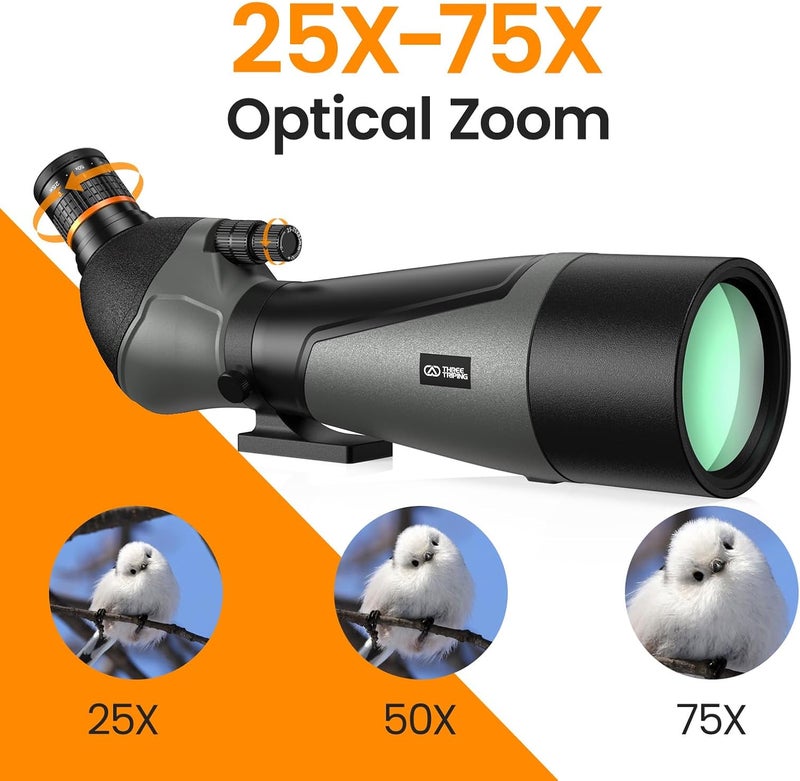 Three Triping 25-75x85 Spotting Scope with Tripod - Phone Adapter & Carrying Case, IPX7 Waterproof Fogproof Spotter Scope for Bird Watching, Wildlife observing - Image 2